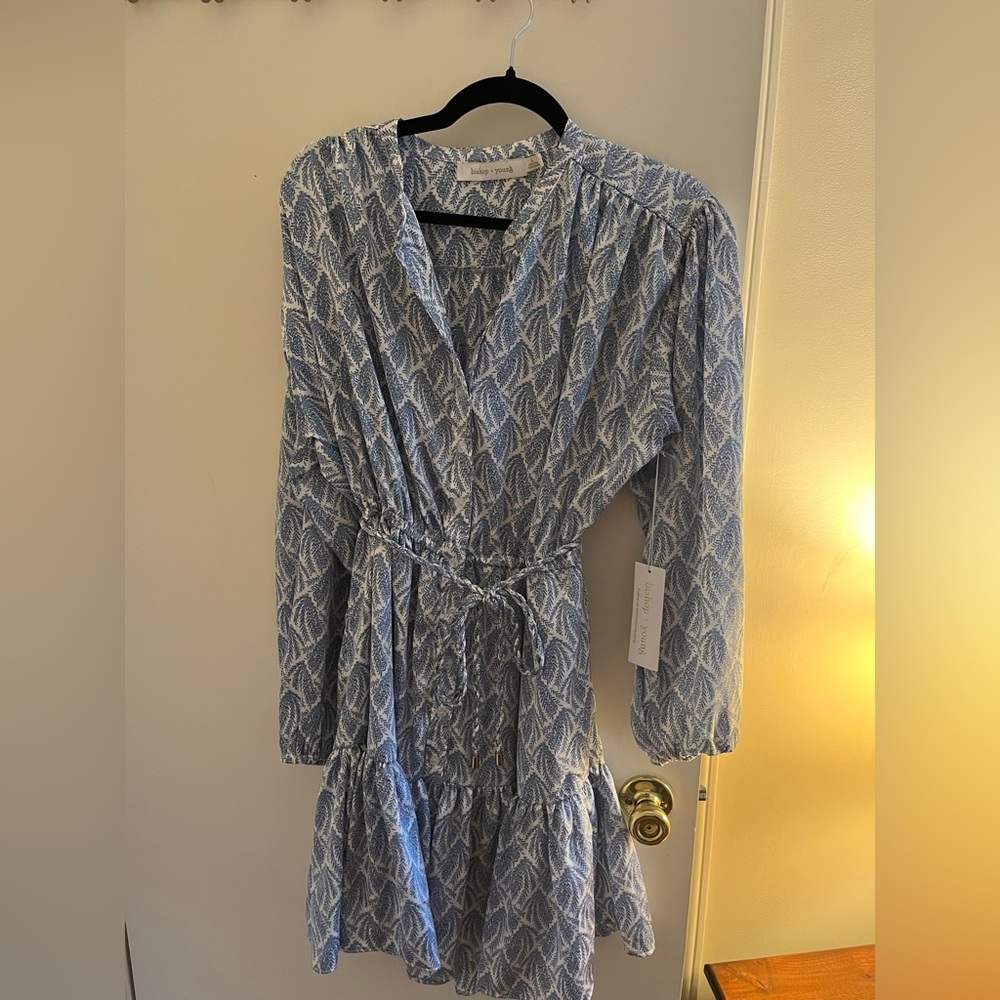 bishop + young Blue and White Leaf Pattern Dress